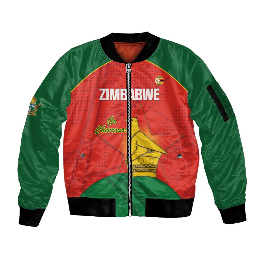 Afro Cricket Zimbabwe Custom Sleeve Zip Bomber Jacket Go Chevrons 2003 Color - African Pride