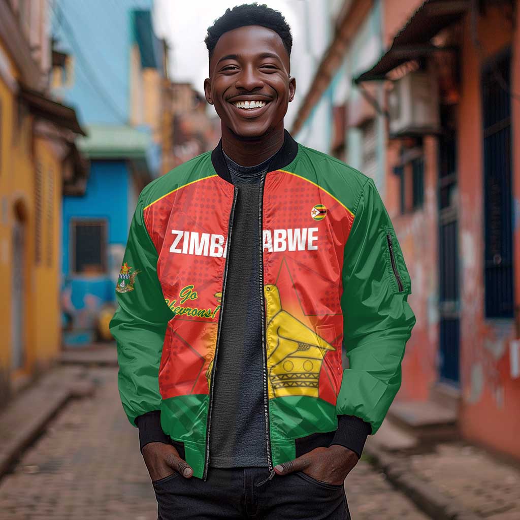 Afro Cricket Zimbabwe Custom Sleeve Zip Bomber Jacket Go Chevrons 2003 Color - African Pride
