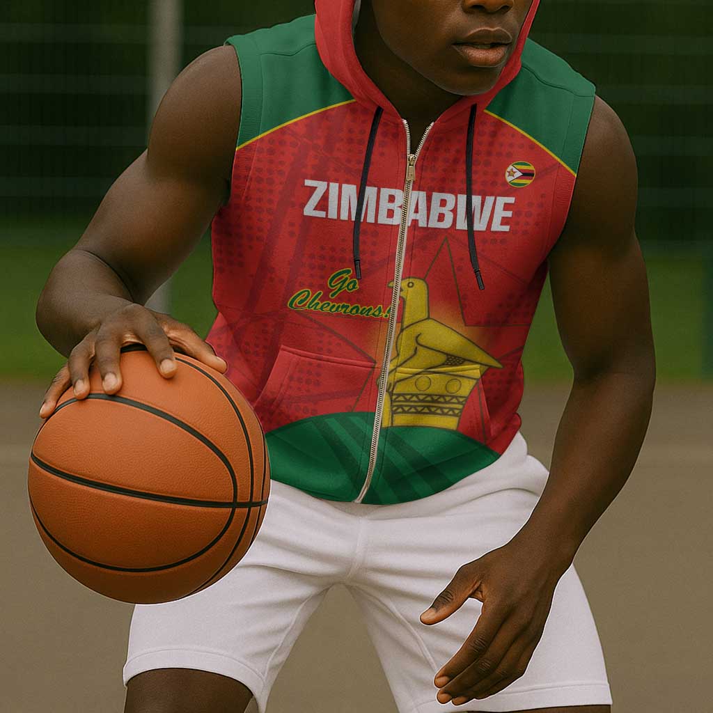 Afro Cricket Zimbabwe Custom Sleeveless Zip Hoodie Go Chevrons 2003 Color - African Pride