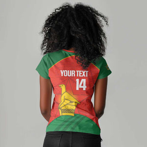 Afro Cricket Zimbabwe Custom Women V-Neck T-Shirt Go Chevrons 2003 Color - African Pride