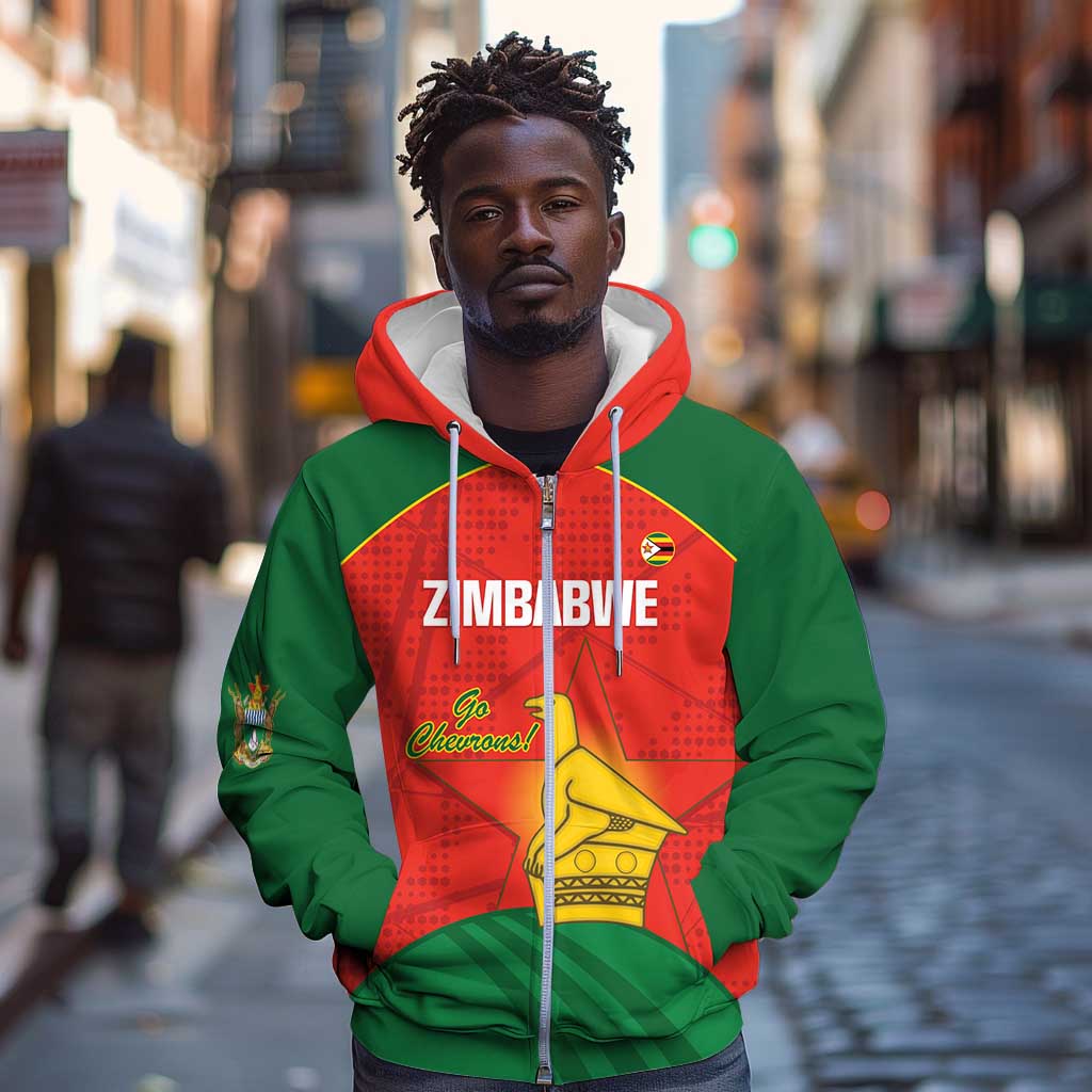 Afro Cricket Zimbabwe Custom Zip Hoodie Go Chevrons 2003 Color - African Pride
