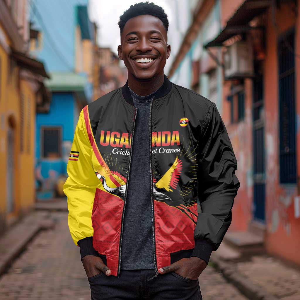 Afro Cricket Uganda Custom Bomber Jacket Go Cranes African Pattern - African Pride