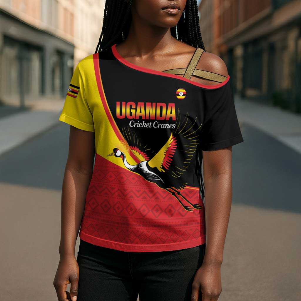 Custom Uganda Cricket Cross Shoulder Shirt Go Cranes African Pattern