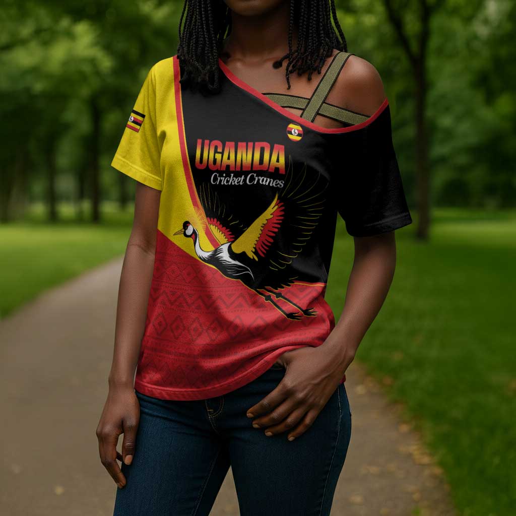 Custom Uganda Cricket Cross Shoulder Shirt Go Cranes African Pattern