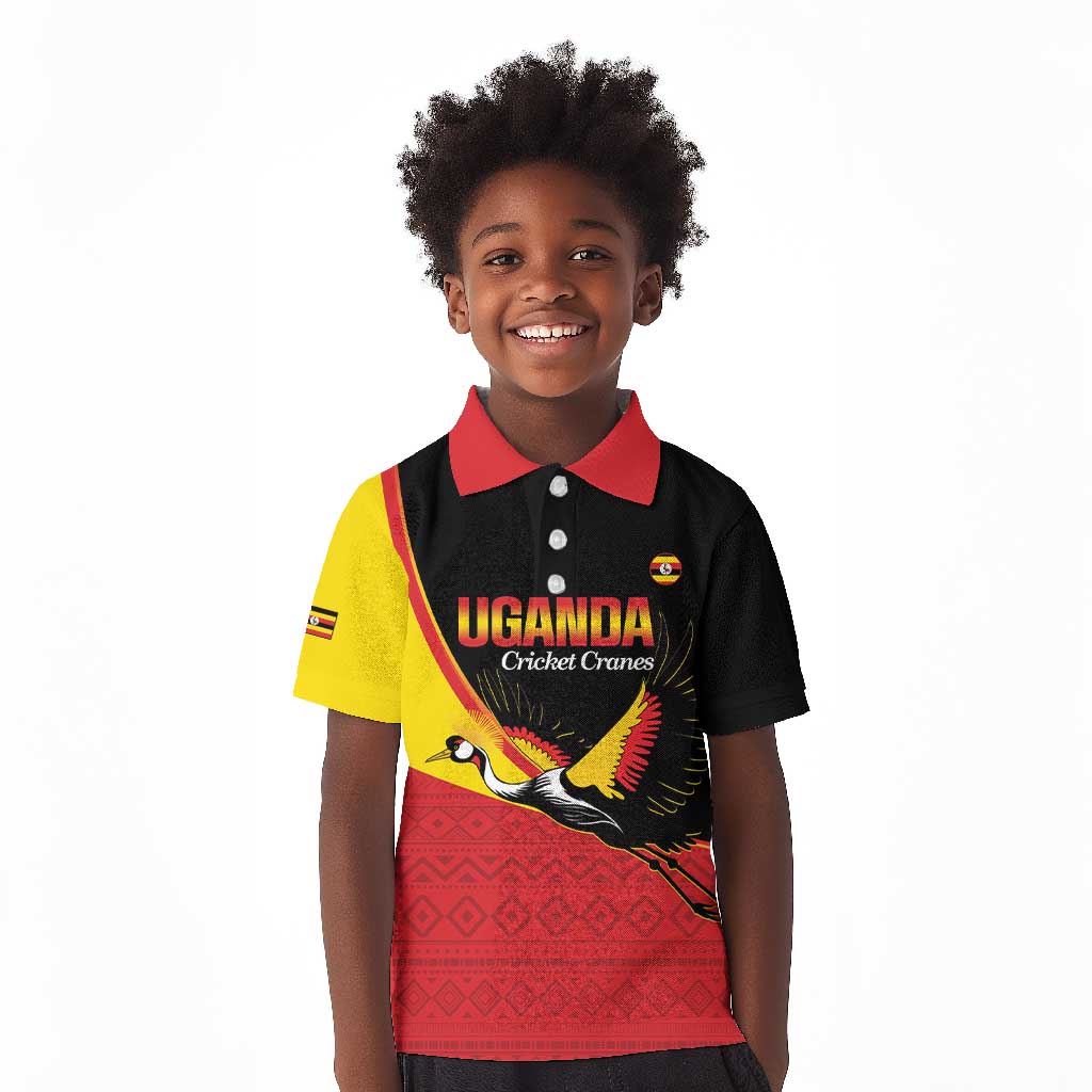 Afro Cricket Uganda Custom Kid Polo Shirt Go Cranes African Pattern - African Pride