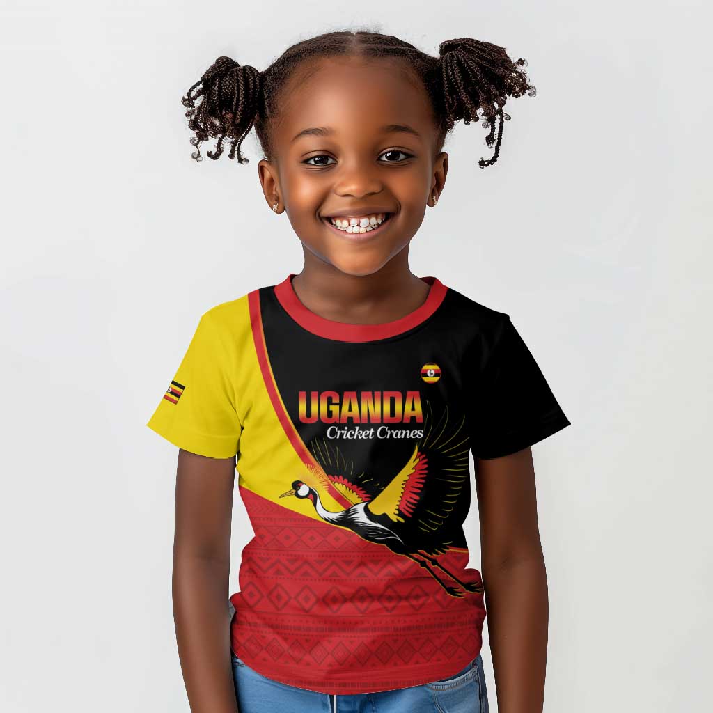 Afro Cricket Uganda Custom Kid T shirt Go Cranes African Pattern - African Pride