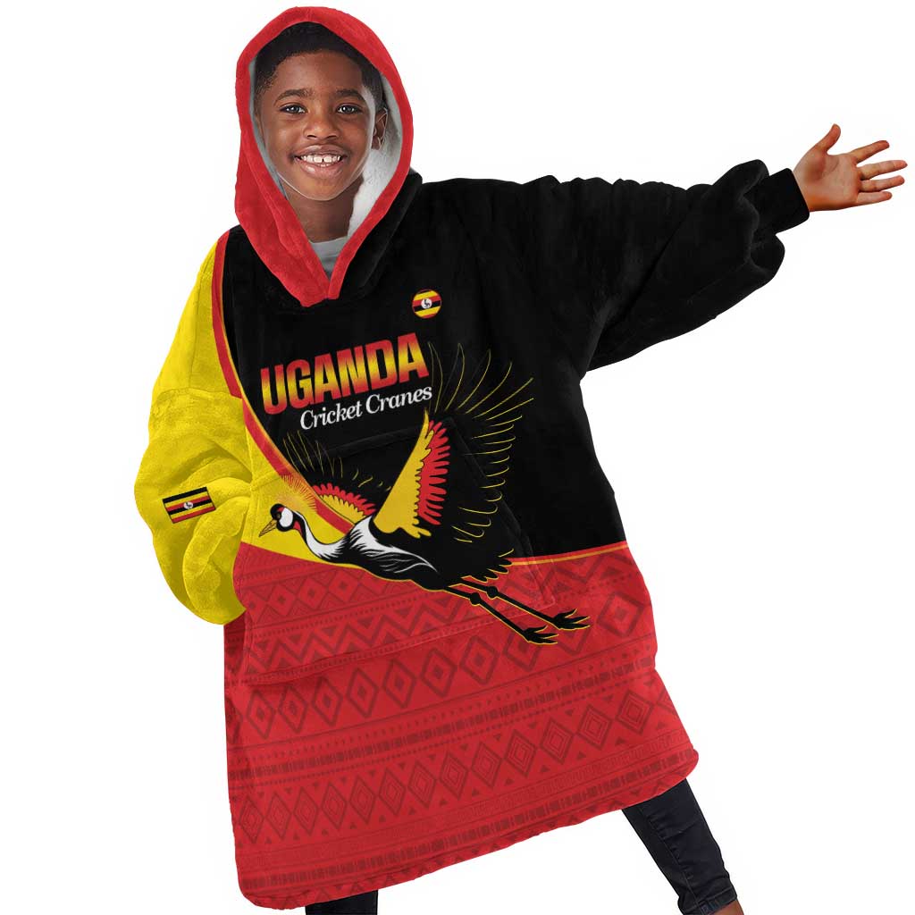 Afro Cricket Uganda Custom Kid Wearable Blanket Hoodie Go Cranes African Pattern - African Pride