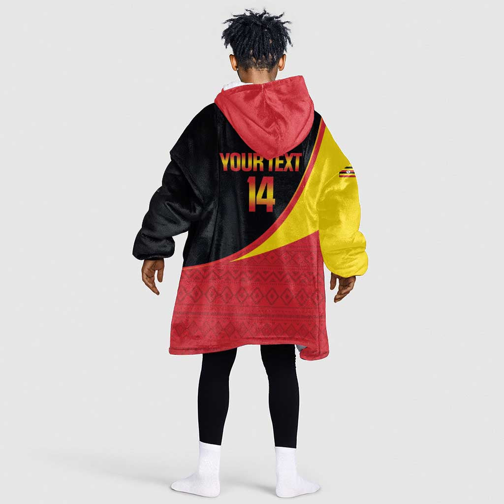 Afro Cricket Uganda Custom Kid Wearable Blanket Hoodie Go Cranes African Pattern - African Pride