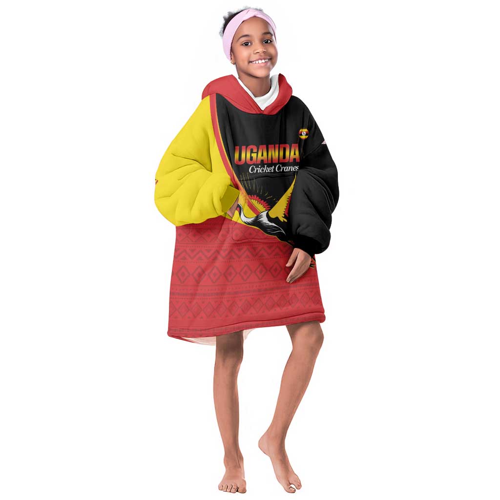 Afro Cricket Uganda Custom Kid Wearable Blanket Hoodie Go Cranes African Pattern - African Pride