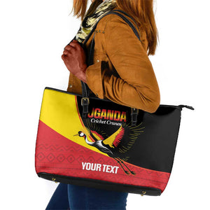 Afro Cricket Uganda Custom Leather Tote Bag Go Cranes African Pattern - African Pride