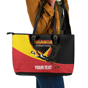 Afro Cricket Uganda Custom Leather Tote Bag Go Cranes African Pattern - African Pride