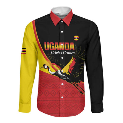 Afro Cricket Uganda Custom Long Sleeve Button Shirt Go Cranes African Pattern - African Pride