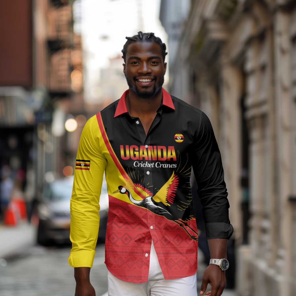 Afro Cricket Uganda Custom Long Sleeve Button Shirt Go Cranes African Pattern - African Pride
