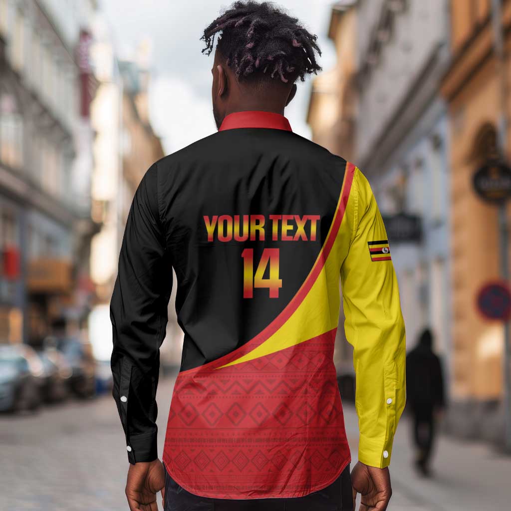 Afro Cricket Uganda Custom Long Sleeve Button Shirt Go Cranes African Pattern - African Pride