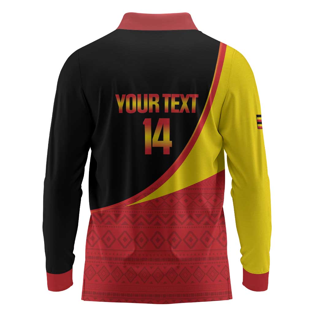 Afro Cricket Uganda Custom Long Sleeve Polo Shirt Go Cranes African Pattern - African Pride