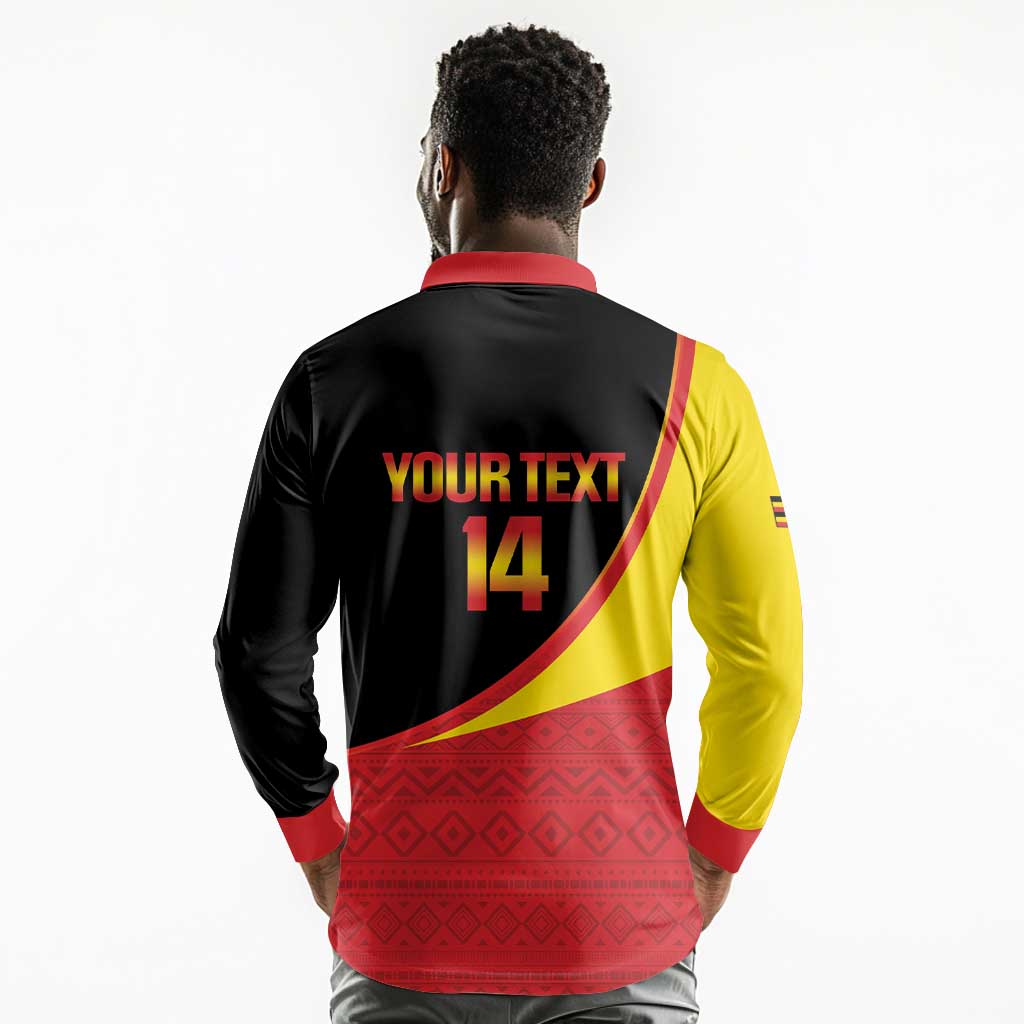 Afro Cricket Uganda Custom Long Sleeve Polo Shirt Go Cranes African Pattern - African Pride
