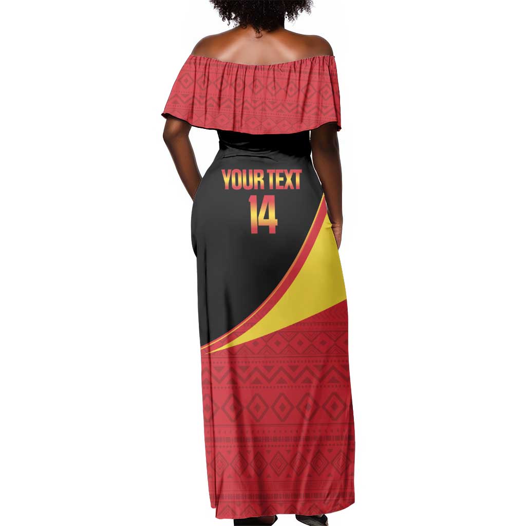 Afro Cricket Uganda Custom Off Shoulder Maxi Dress Go Cranes African Pattern - African Pride