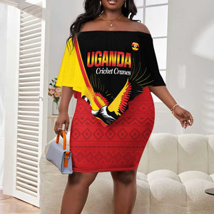 Afro Cricket Uganda Custom Off Shoulder Short Dress Go Cranes African Pattern - African Pride