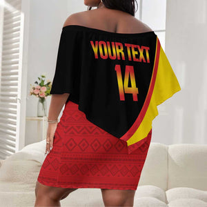 Afro Cricket Uganda Custom Off Shoulder Short Dress Go Cranes African Pattern - African Pride