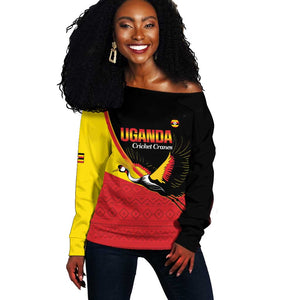 Afro Cricket Uganda Custom Off Shoulder Sweater Go Cranes African Pattern - African Pride