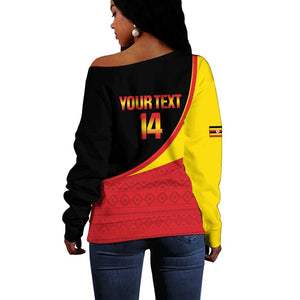 Afro Cricket Uganda Custom Off Shoulder Sweater Go Cranes African Pattern - African Pride