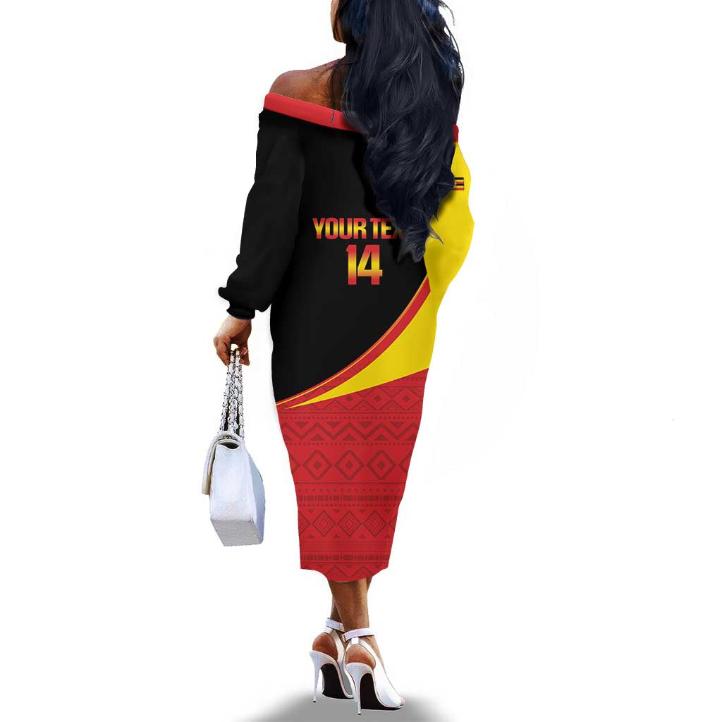 Afro Cricket Uganda Custom Off The Shoulder Long Sleeve Dress Go Cranes African Pattern - African Pride