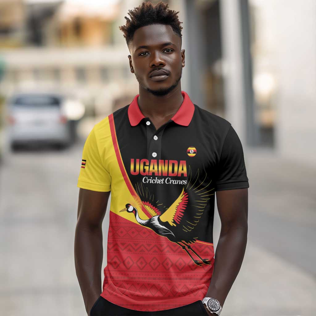 Afro Cricket Uganda Custom Polo Shirt Go Cranes African Pattern - African Pride