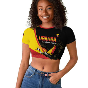 Afro Cricket Uganda Custom Raglan Cropped T shirt Go Cranes African Pattern - African Pride