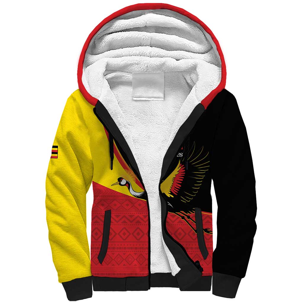 Afro Cricket Uganda Custom Sherpa Hoodie Go Cranes African Pattern - African Pride