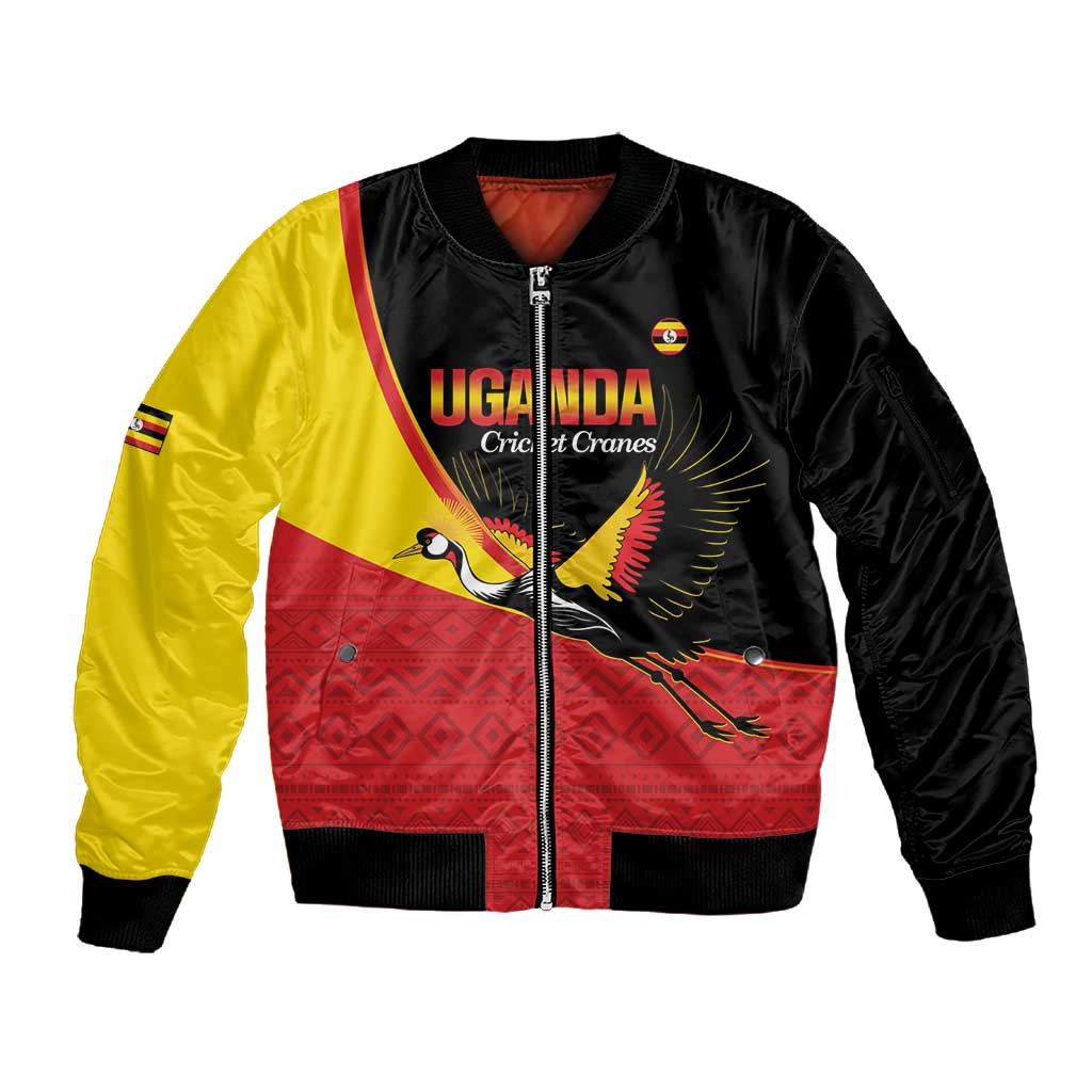 Afro Cricket Uganda Custom Sleeve Zip Bomber Jacket Go Cranes African Pattern - African Pride