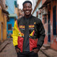 Afro Cricket Uganda Custom Sleeve Zip Bomber Jacket Go Cranes African Pattern - African Pride