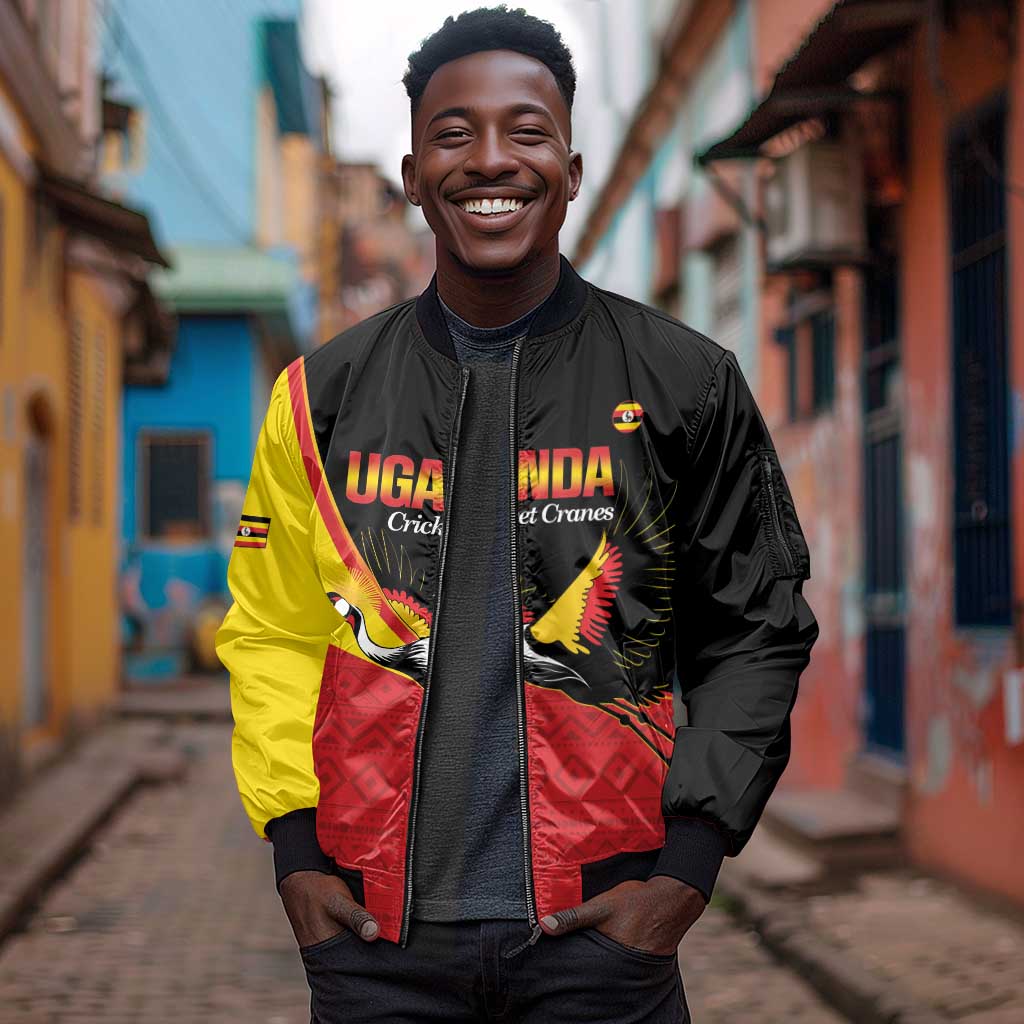 Afro Cricket Uganda Custom Sleeve Zip Bomber Jacket Go Cranes African Pattern - African Pride