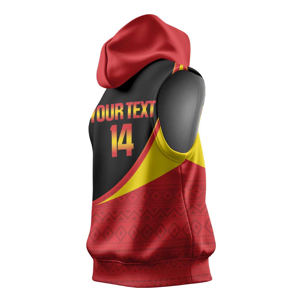 Afro Cricket Uganda Custom Sleeveless Hoodie Go Cranes African Pattern - African Pride