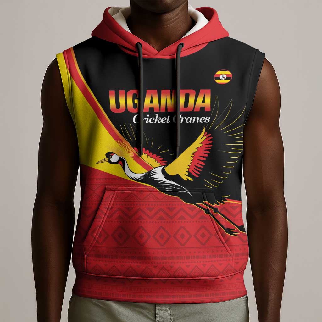 Afro Cricket Uganda Custom Sleeveless Hoodie Go Cranes African Pattern - African Pride