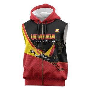 Afro Cricket Uganda Custom Sleeveless Zip Hoodie Go Cranes African Pattern - African Pride