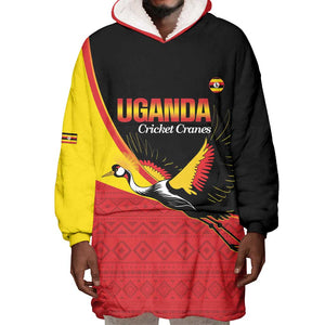 Afro Cricket Uganda Custom Wearable Blanket Hoodie Go Cranes African Pattern - African Pride