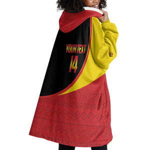 Afro Cricket Uganda Custom Wearable Blanket Hoodie Go Cranes African Pattern - African Pride