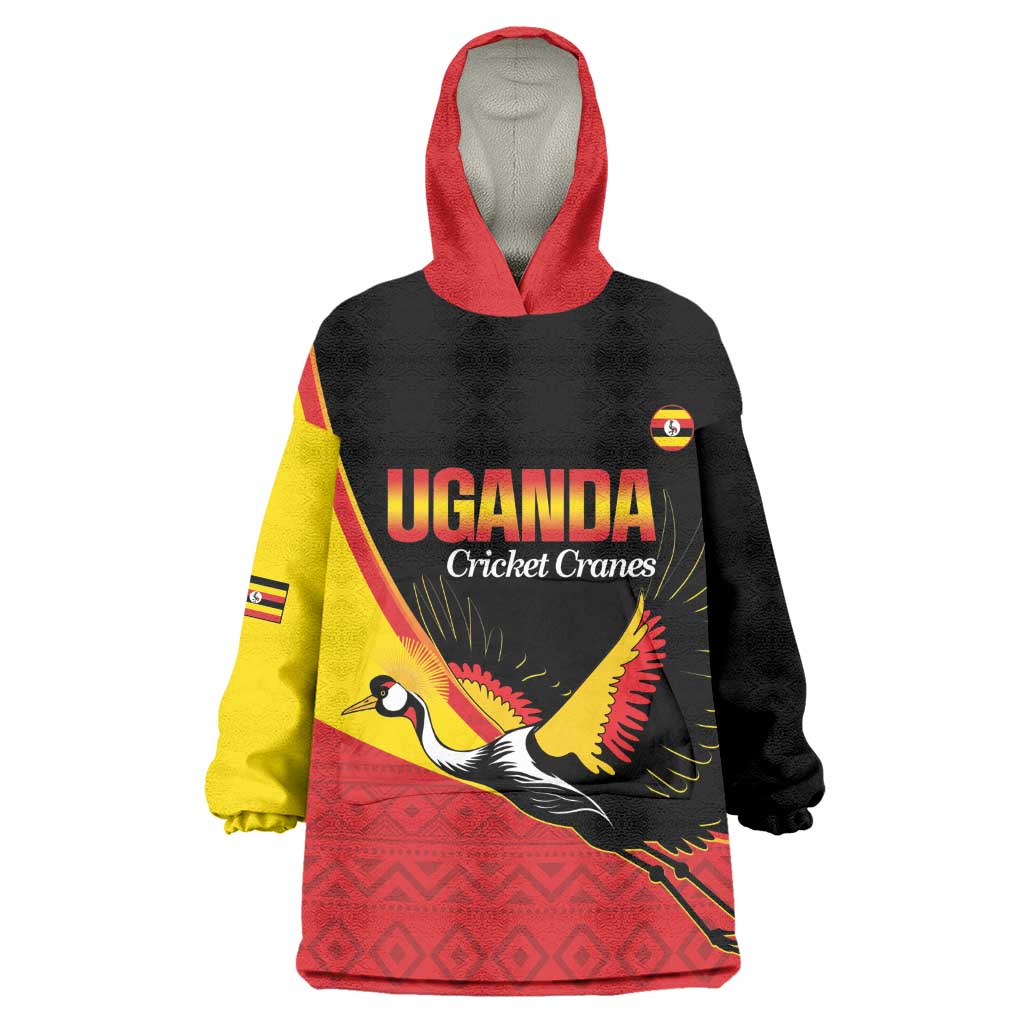 Afro Cricket Uganda Custom Wearable Blanket Hoodie Go Cranes African Pattern - African Pride