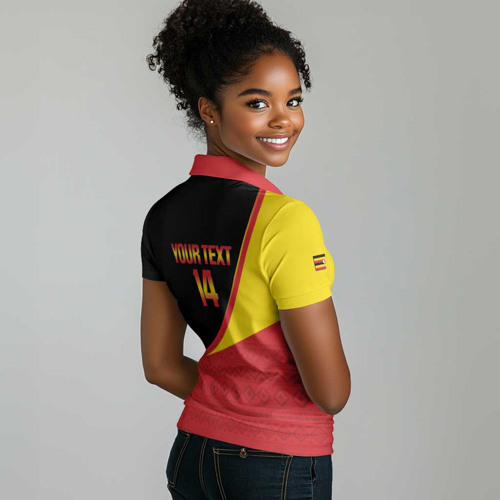 Afro Cricket Uganda Custom Women Polo Shirt Go Cranes African Pattern - African Pride