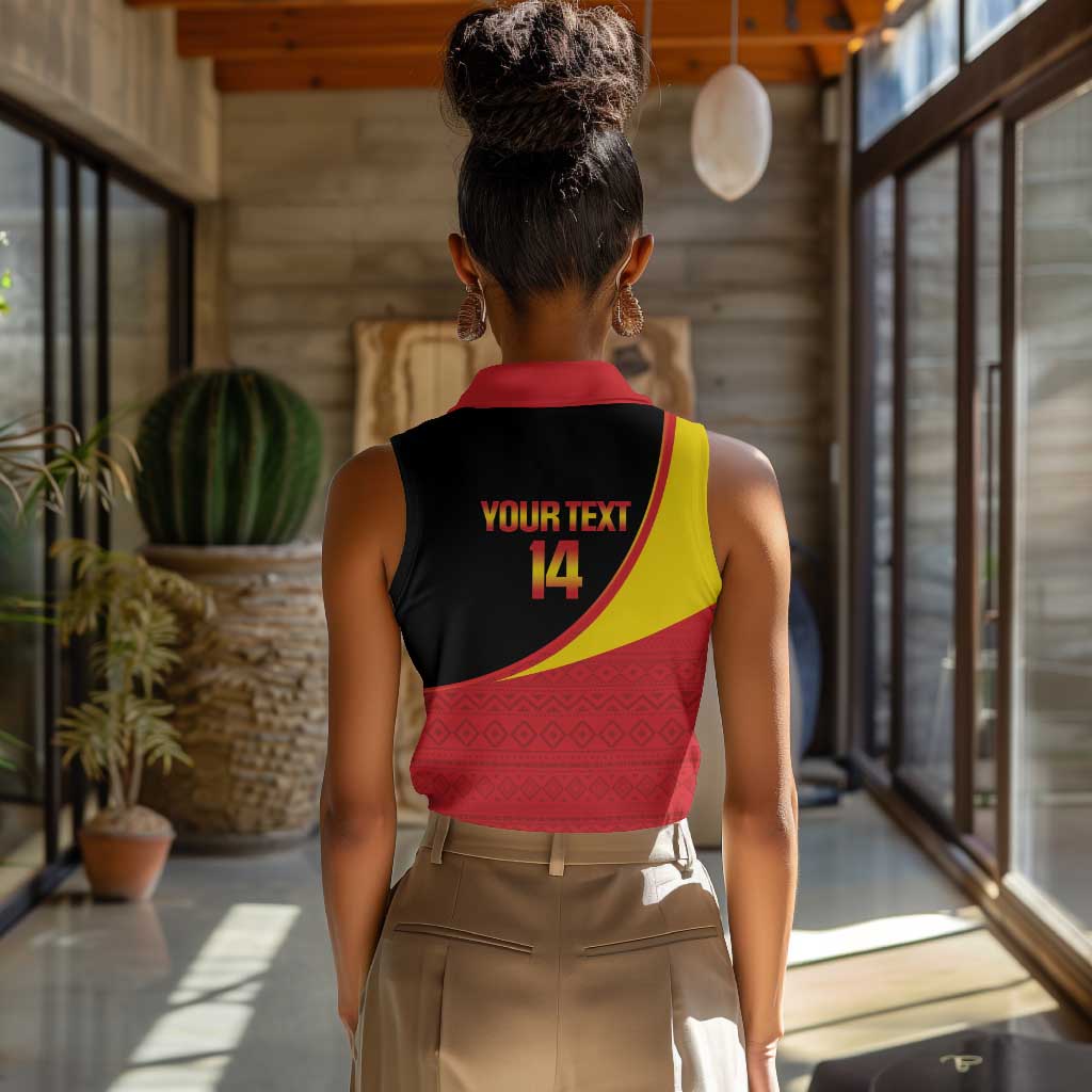 Afro Cricket Uganda Custom Women Sleeveless Polo Shirt Go Cranes African Pattern - African Pride