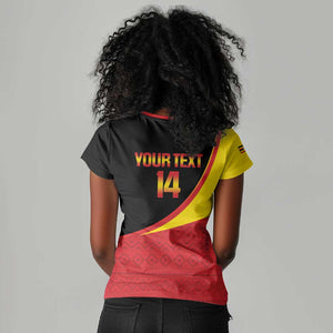 Afro Cricket Uganda Custom Women V-Neck T-Shirt Go Cranes African Pattern - African Pride