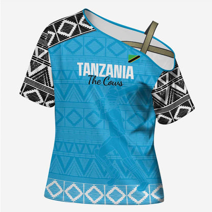 Custom Tanzania Cricket Cross Shoulder Shirt Go Cows Sporty African Pattern