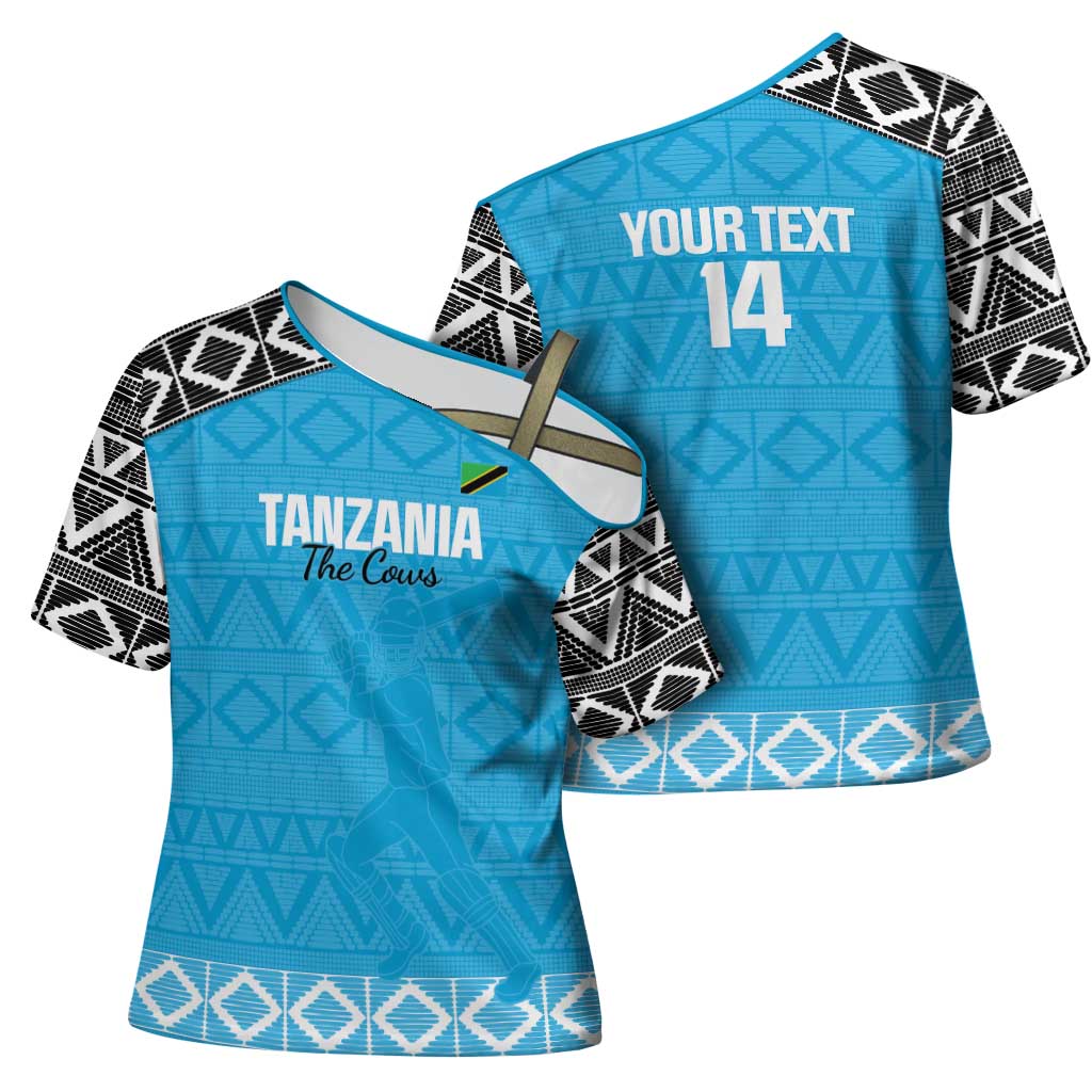 Custom Tanzania Cricket Cross Shoulder Shirt Go Cows Sporty African Pattern