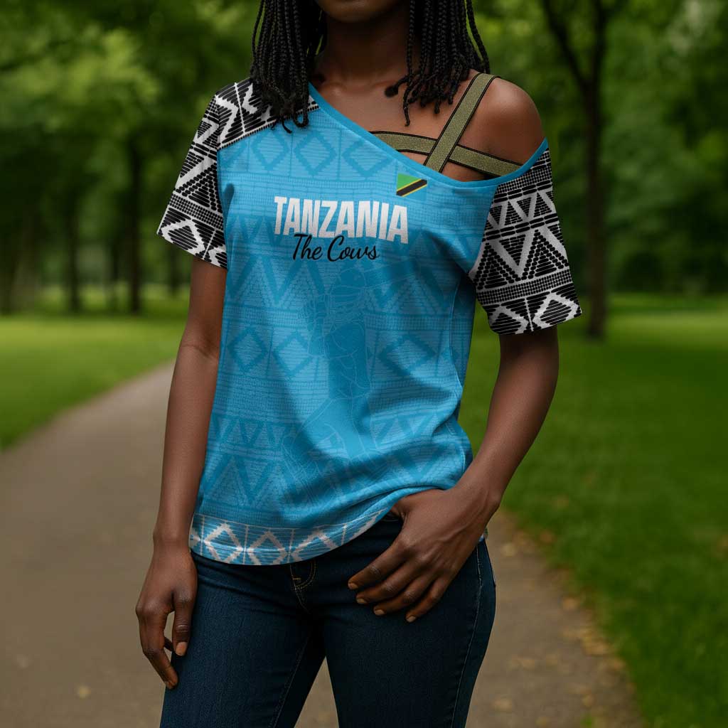 Custom Tanzania Cricket Cross Shoulder Shirt Go Cows Sporty African Pattern