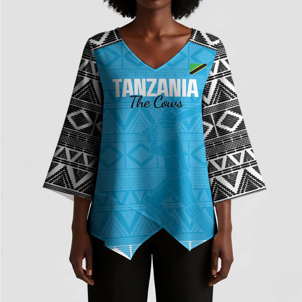 Custom Tanzania Cricket Kimono Sleeve Blouse Go Cows Sporty African Pattern