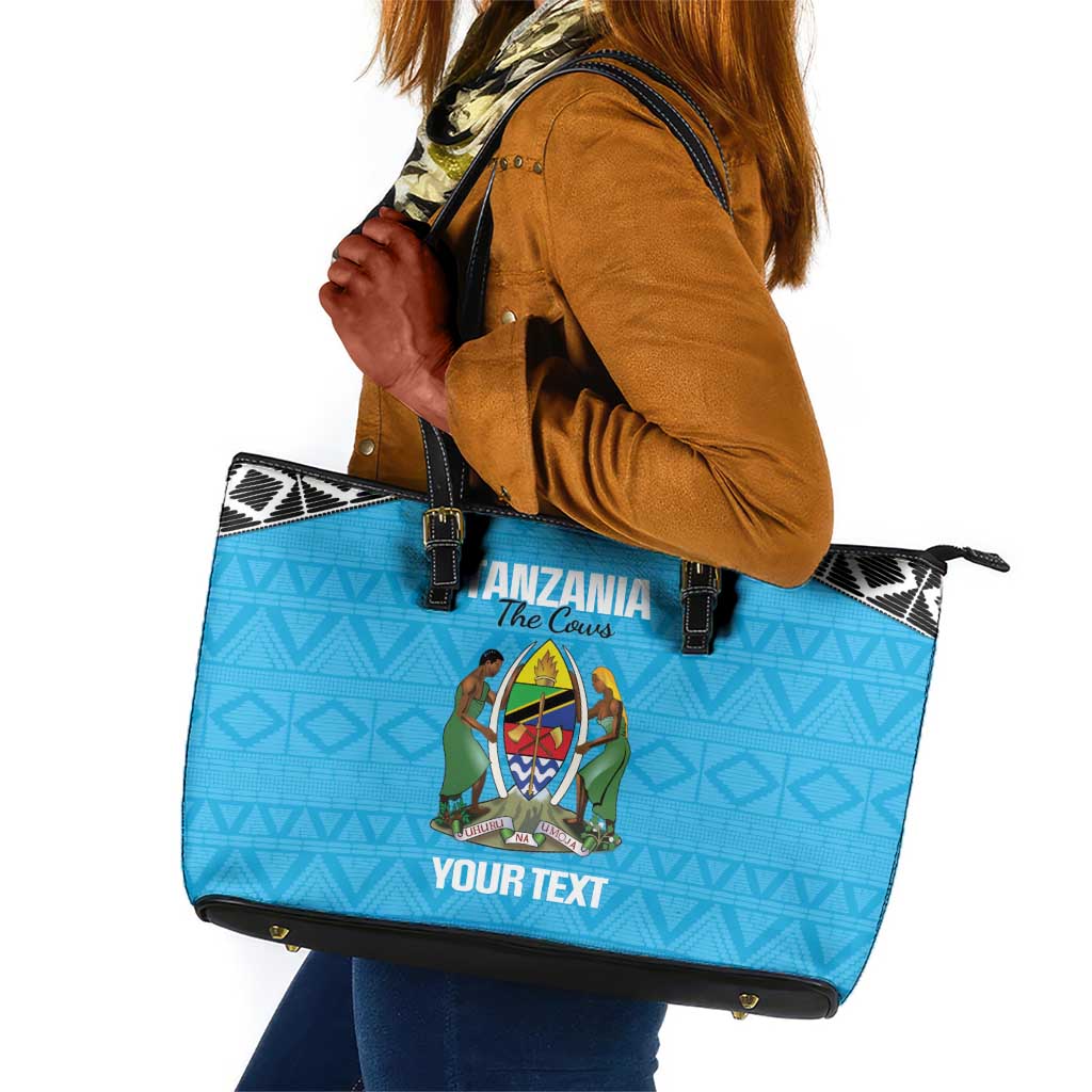 Afro Cricket Tanzania Custom Leather Tote Bag Go Cows Sporty African Pattern - African Pride