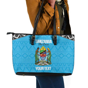 Afro Cricket Tanzania Custom Leather Tote Bag Go Cows Sporty African Pattern - African Pride