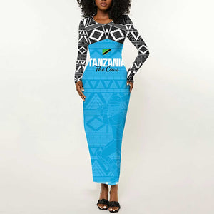 Afro Cricket Tanzania Custom Long Sleeve Bodycon Dress Go Cows Sporty African Pattern - African Pride