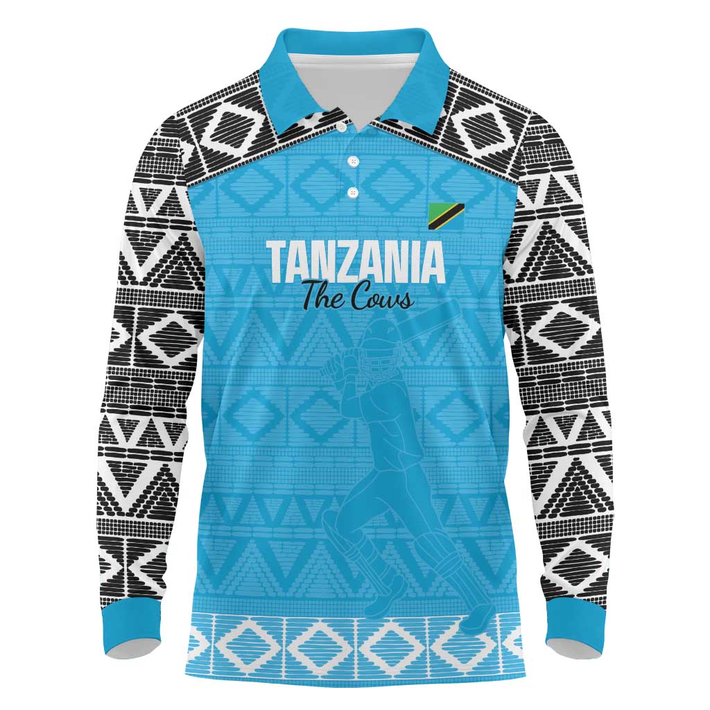 Afro Cricket Tanzania Custom Long Sleeve Polo Shirt Go Cows Sporty African Pattern - African Pride