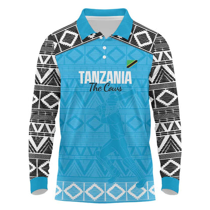 Afro Cricket Tanzania Custom Long Sleeve Polo Shirt Go Cows Sporty African Pattern - African Pride